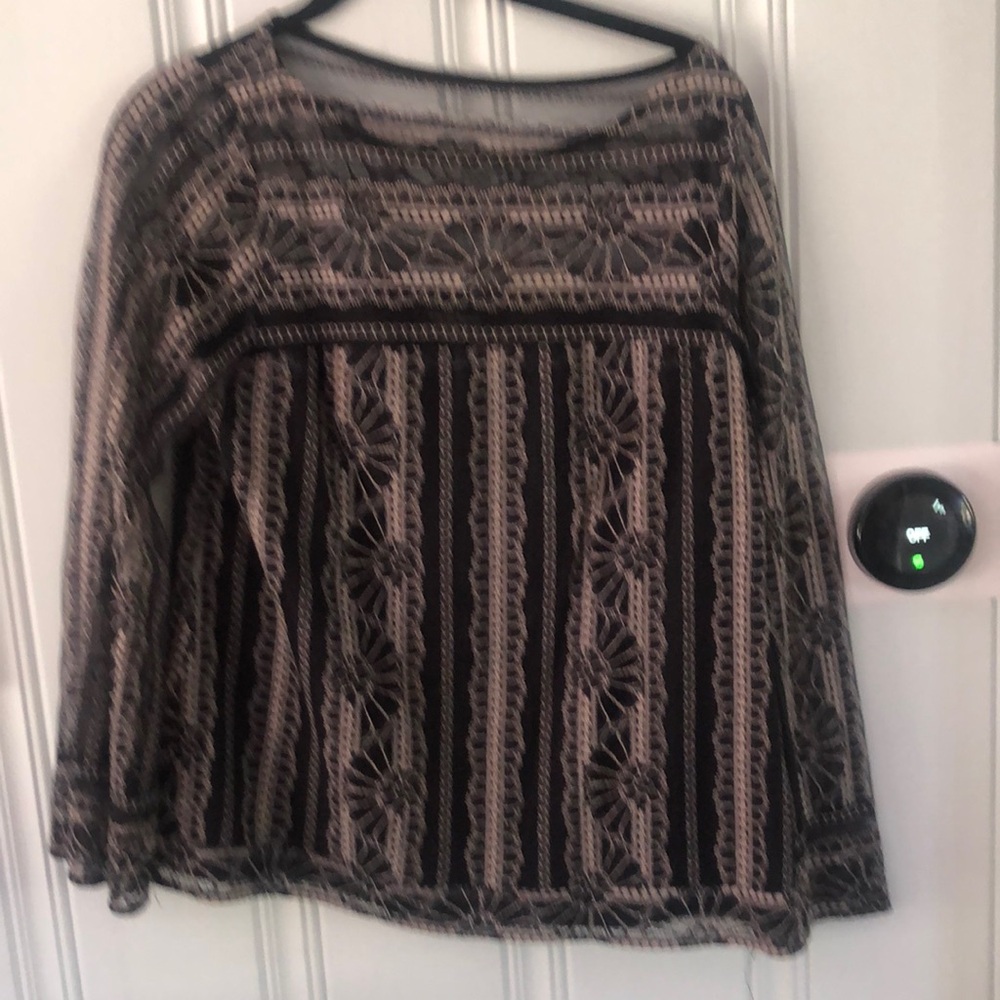 Brown and Tan Relaxed Embellished Blouse